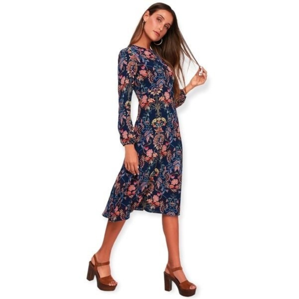 I. MADELINE Garden Splendor Navy Blue Floral Print Dress
